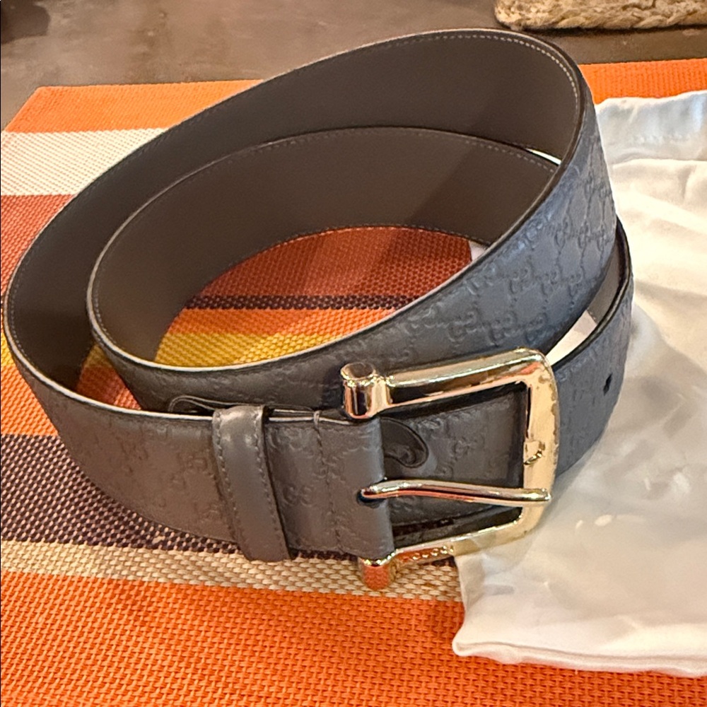 Gucci Gray Belt with Gold Buckle